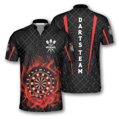 Personalized Name Team Board On Fire Celtic Pattern Custom Darts Jerseys For Men, Shirt for Dart Players SO0832