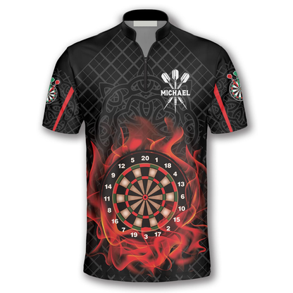 Personalized Name Team Board On Fire Celtic Pattern Custom Darts Jerseys For Men, Shirt for Dart Players SO0832