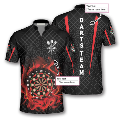 Personalized Name Team Board On Fire Celtic Pattern Custom Darts Jerseys For Men, Shirt for Dart Players SO0832