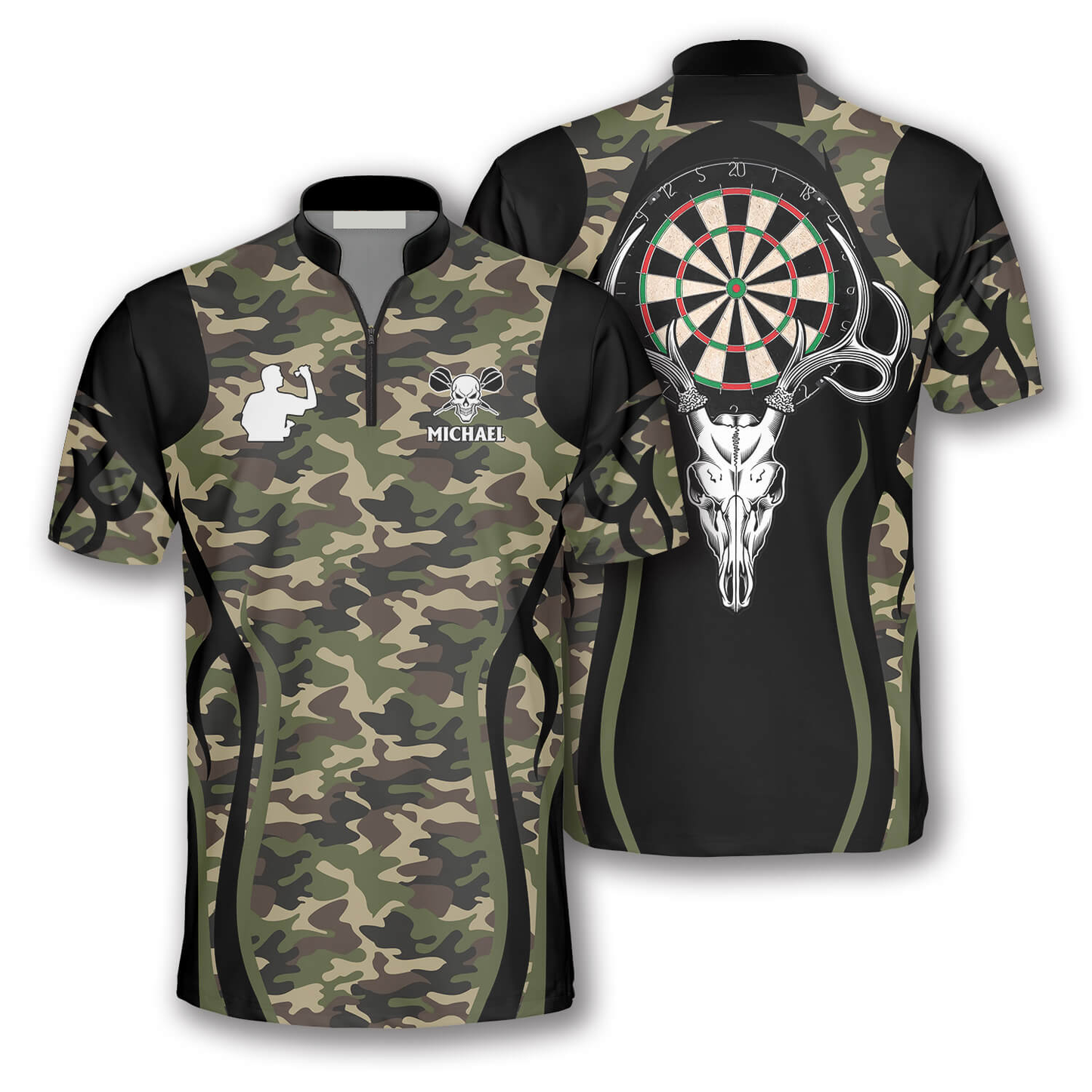 Bull Skull Camo Custom Darts Jerseys for Men, Skull Dartboard 3D Shirt SO1150