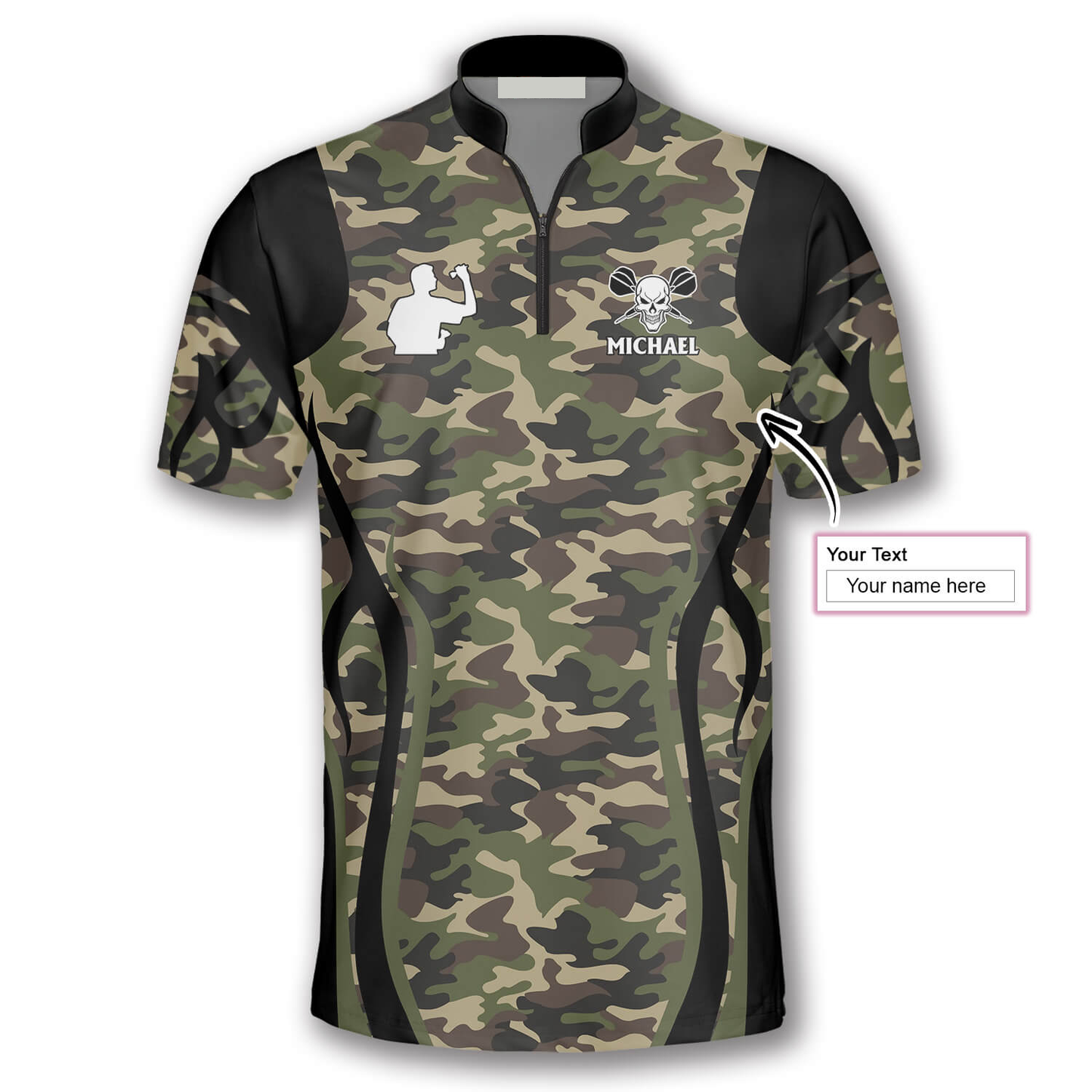 Bull Skull Camo Custom Darts Jerseys for Men, Skull Dartboard 3D Shirt SO1150