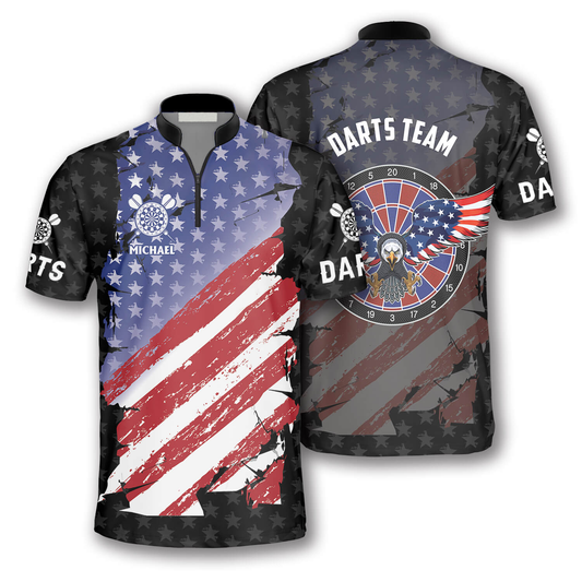 Eagle Flag Stars Pattern Custom Darts Jerseys for Men, Idea Gift for Dart Player, Flag Shirt SO0610