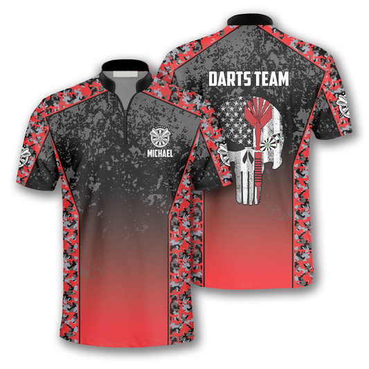 Skull Red Camouflage Custom Darts Jerseys for Men, Idea Gift for Dart Player, Skull Dart Shirt SO1377