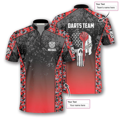 Skull Red Camouflage Custom Darts Jerseys for Men, Idea Gift for Dart Player, Skull Dart Shirt SO1377