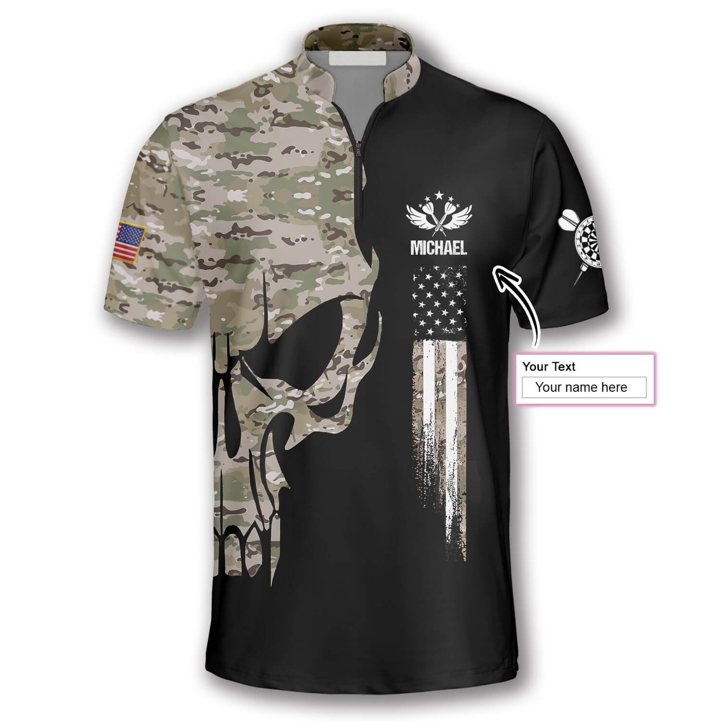 Skull Camouflage Custom Darts Jerseys for Men, Perfect Gift for Dart Team, Personalized Dart Shirt SO0709