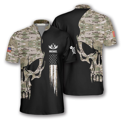 Skull Camouflage Custom Darts Jerseys for Men, Perfect Gift for Dart Team, Personalized Dart Shirt SO0709