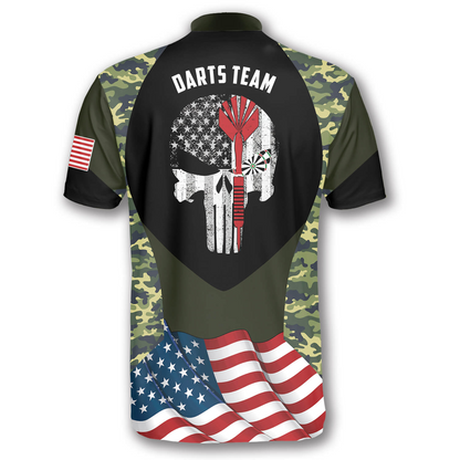 Skull Camouflage Waving Flag Custom Darts Jerseys for Men, Red Dart Skull Shirt, Jersey Shirt for Dart Player SO1375