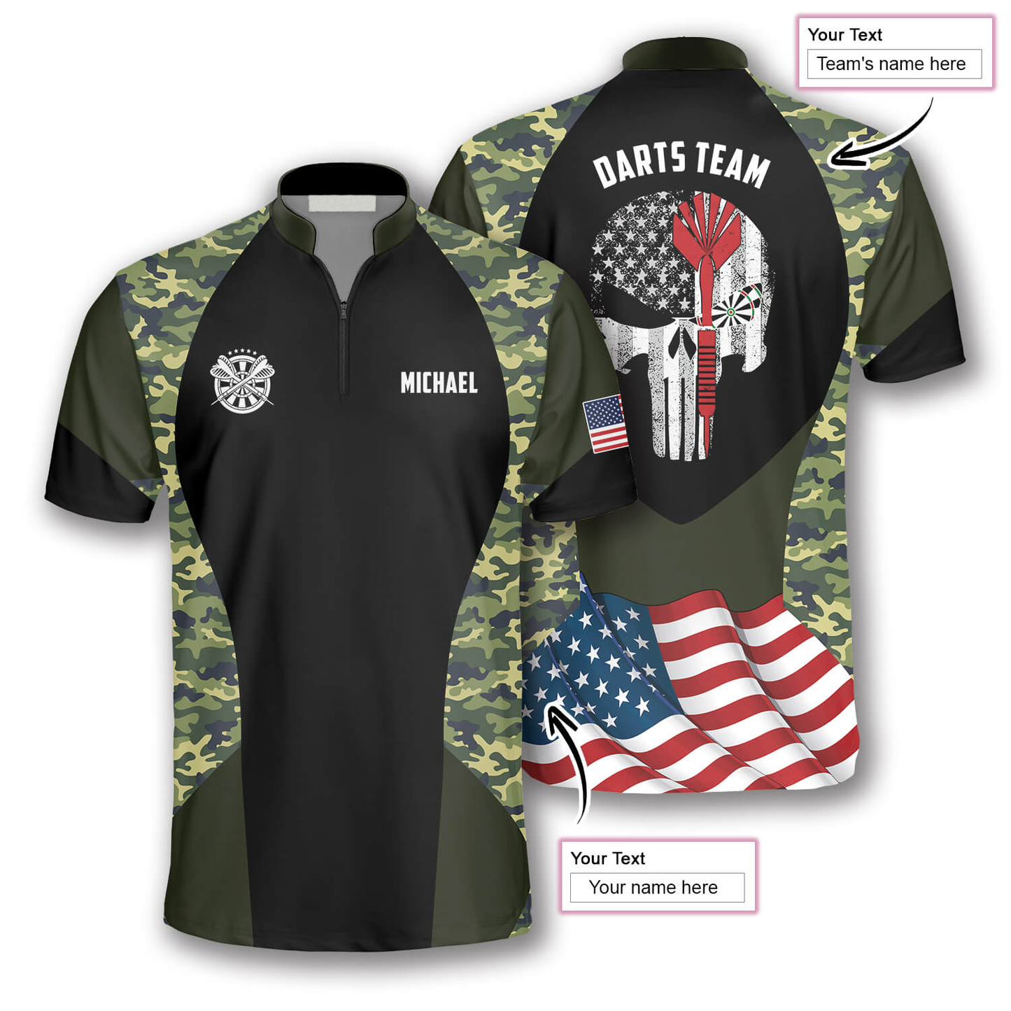 Skull Camouflage Waving Flag Custom Darts Jerseys for Men, Red Dart Skull Shirt, Jersey Shirt for Dart Player SO1375