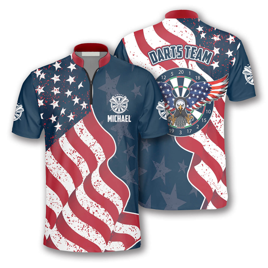 3D All Over Print Eagle Waving Flag Custom Darts Jerseys for Men, Flag American Dart Shirt SO1041