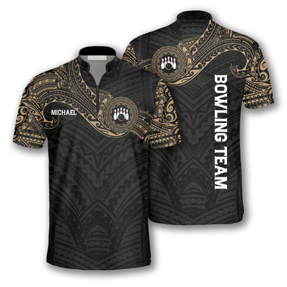 Golden Tribal Tattoo Custom Bowling Jerseys for Men, 3D All Over Print Bowling Shirt SO0574