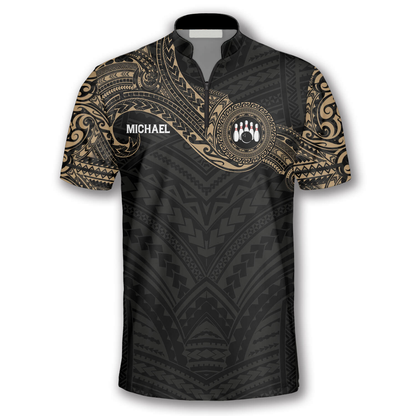 Golden Tribal Tattoo Custom Bowling Jerseys for Men, 3D All Over Print Bowling Shirt SO0574