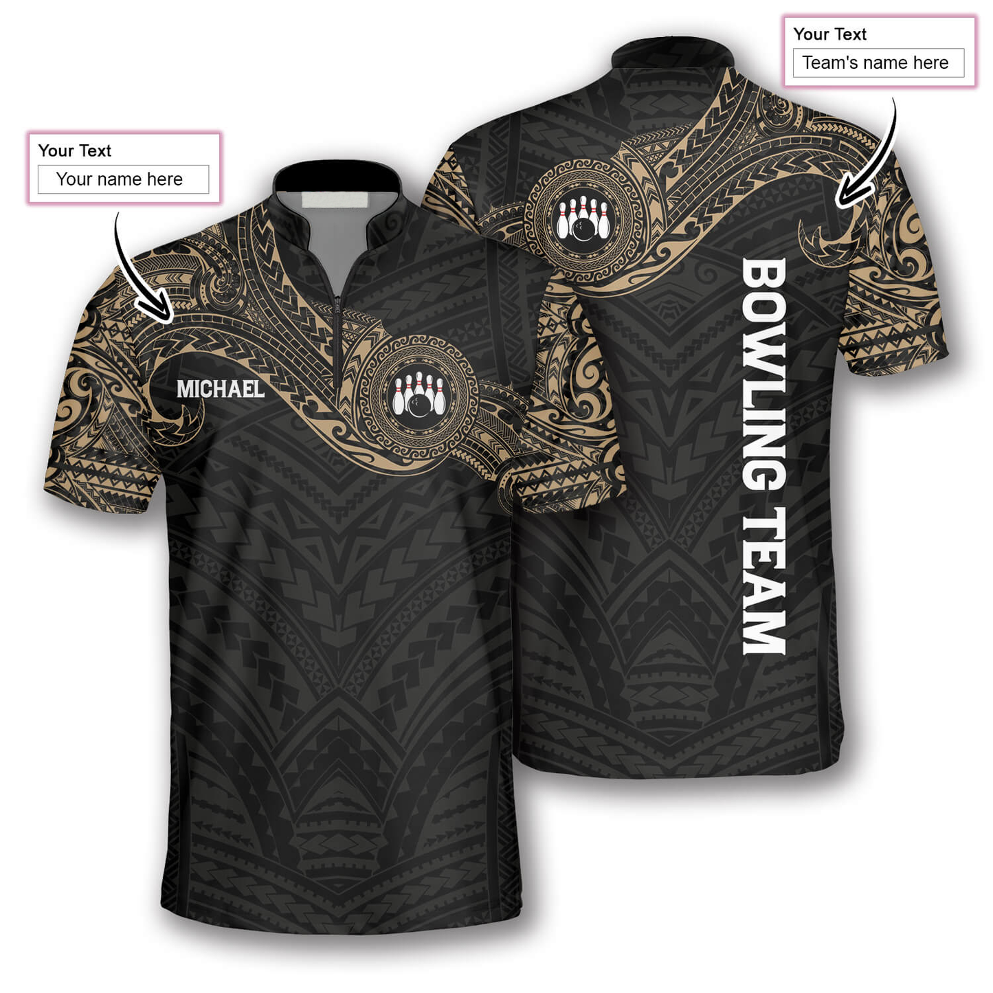 Golden Tribal Tattoo Custom Bowling Jerseys for Men, 3D All Over Print Bowling Shirt SO0574