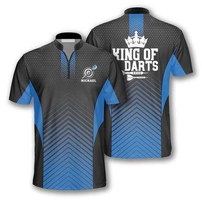 King of Darts Blue Custom Darts Jerseys for Men, Black and Blue Jersey Dart SO1373