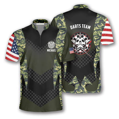 Skull Punk Camouflage American Flag Custom Darts Jerseys for Men, Idea Gift for Dart Lover SO0636