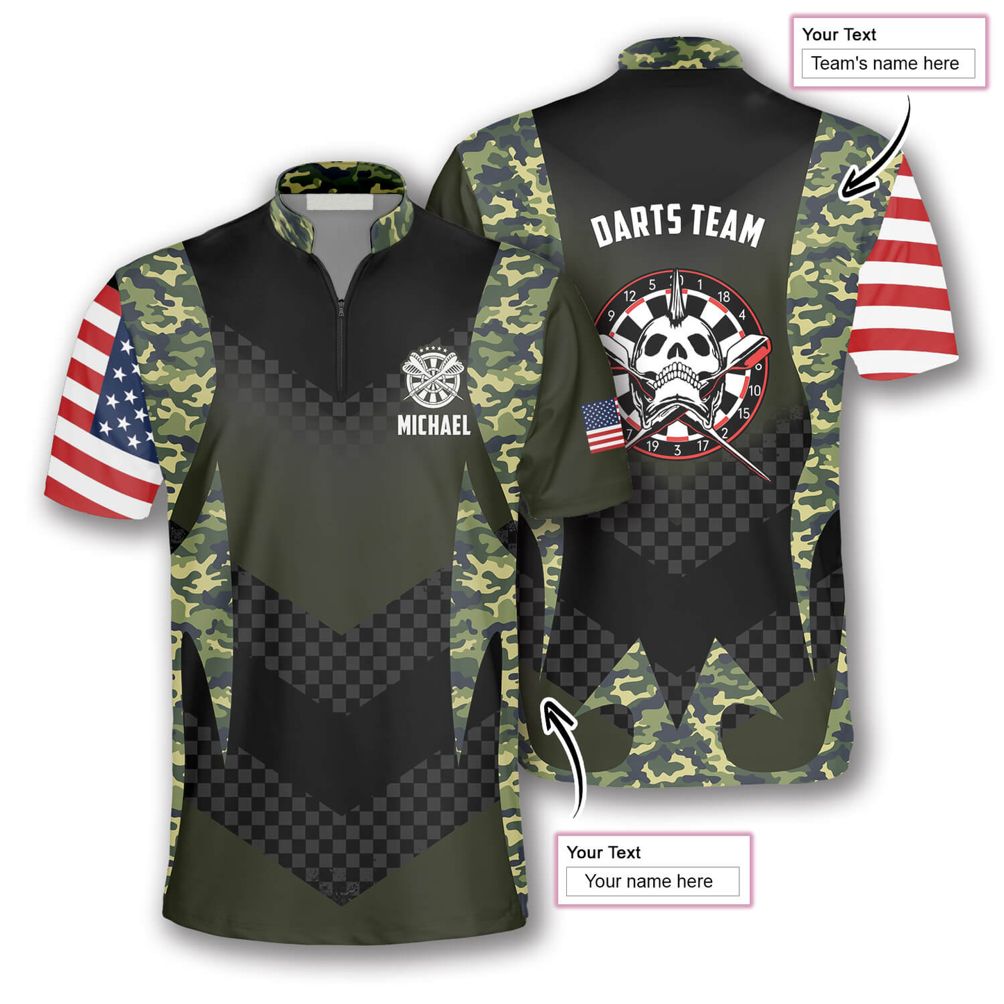 Skull Punk Camouflage American Flag Custom Darts Jerseys for Men, Idea Gift for Dart Lover SO0636