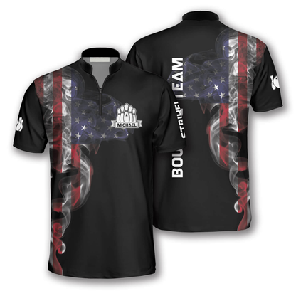 Us Flag Smoke Custom Bowling Jerseys for Men, Uniform Shirt for Bowling Team, Bowler SO0516