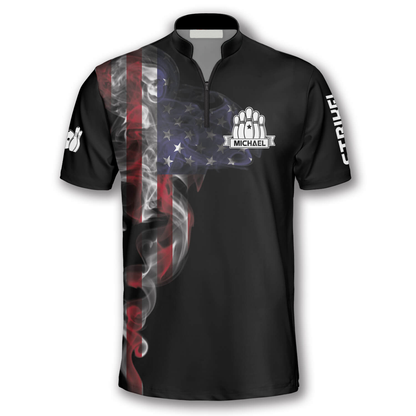 Us Flag Smoke Custom Bowling Jerseys for Men, Uniform Shirt for Bowling Team, Bowler SO0516