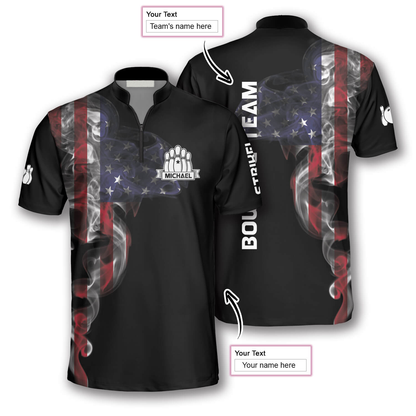 Us Flag Smoke Custom Bowling Jerseys for Men, Uniform Shirt for Bowling Team, Bowler SO0516