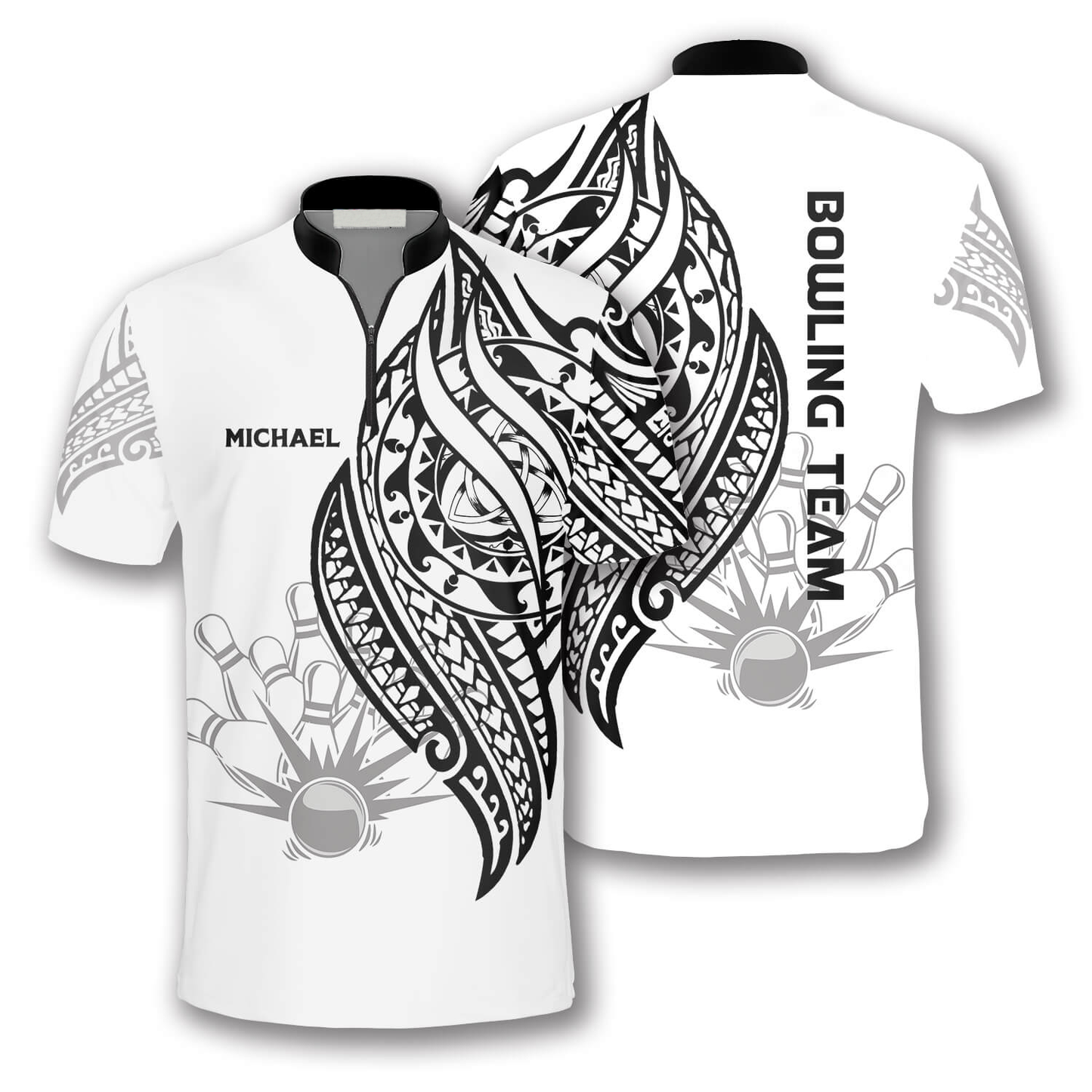 White Tribal Custom Bowling Jerseys for Men, Custom Name Team Bowling Shirt SO0526