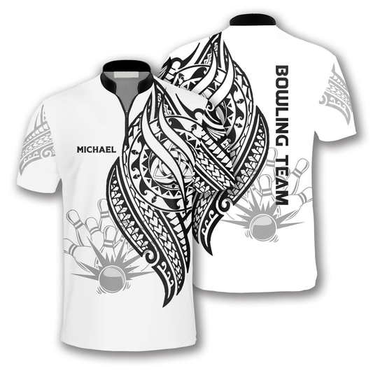 White Tribal Custom Bowling Jerseys for Men, Custom Name Team Bowling Shirt SO0526