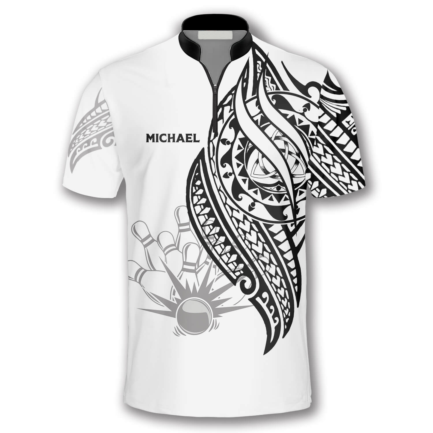 White Tribal Custom Bowling Jerseys for Men, Custom Name Team Bowling Shirt SO0526