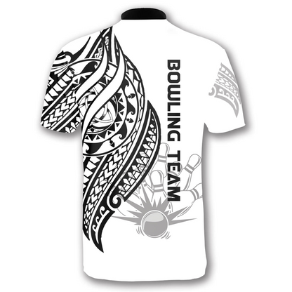 White Tribal Custom Bowling Jerseys for Men, Custom Name Team Bowling Shirt SO0526