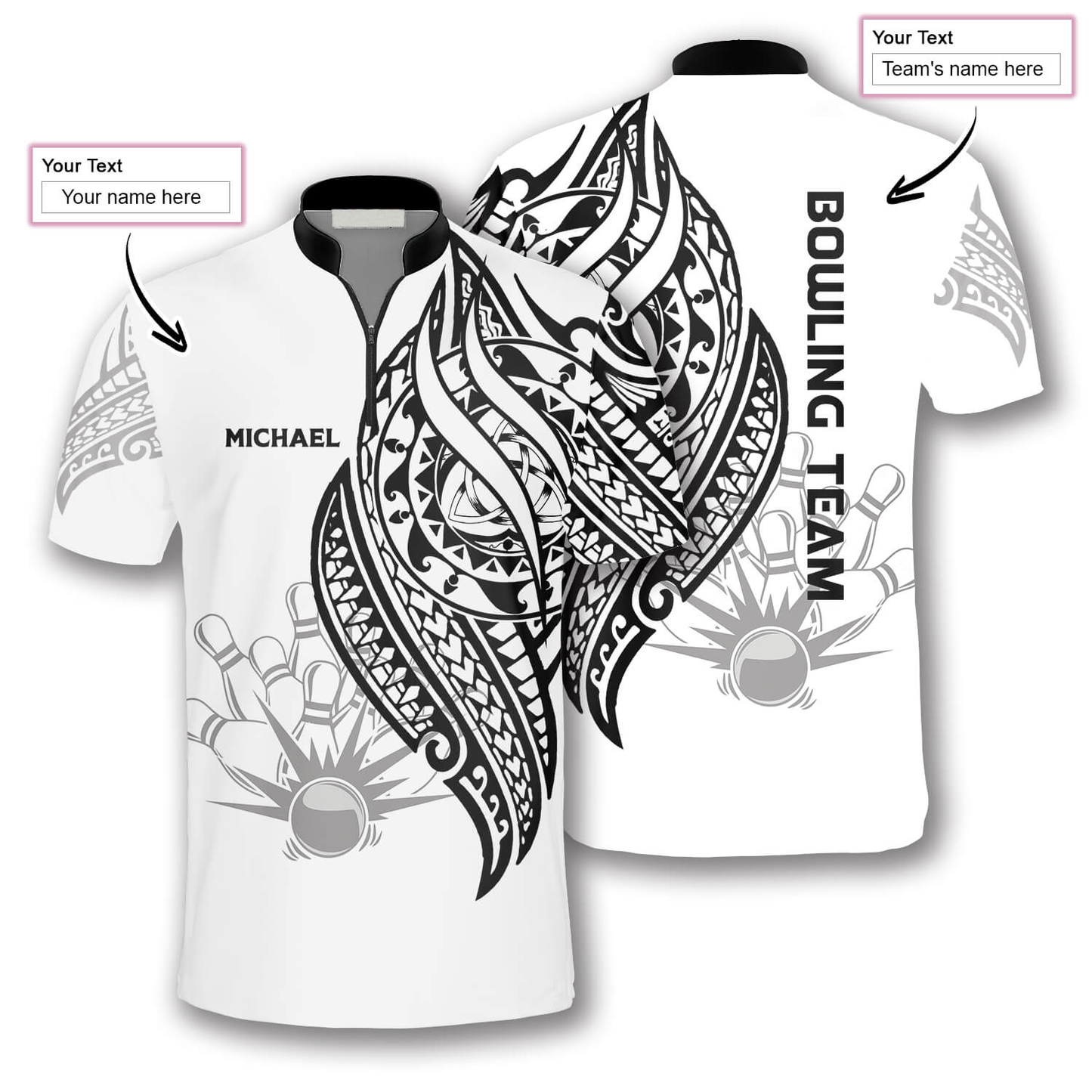 White Tribal Custom Bowling Jerseys for Men, Custom Name Team Bowling Shirt SO0526