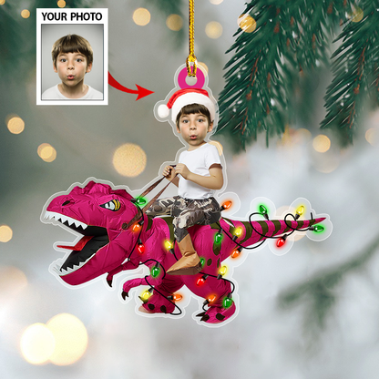 Personalized Photo Cute Kid Rides The Dinosaurus Christmas Light Ornament SO0945