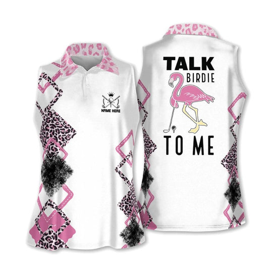 Personalized Women's Golf Shirts Sleeveless with Collar, Funny Golf Shirts for Women, Talk Birdie to Me Flamingo Golf Shirts, Golf shirt, Gift for golf player SO1329