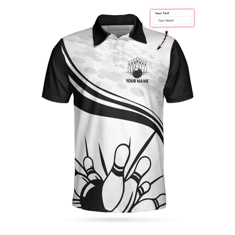 Personalized Bowling In Black Custom Polo Shirt, Black And White Custom Bowling Shirt For Bowling Players Lasfour SO1063