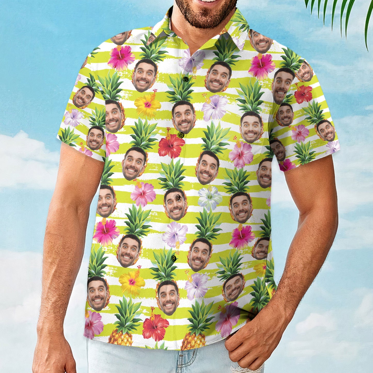 Funny Custom Face With Pineapple - Personalized Photo Hawaiian Shirt HA0011