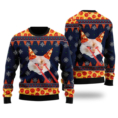 Pizza Cat With Laser Eyes Ugly Christmas Sweater For Men & Women SO1130