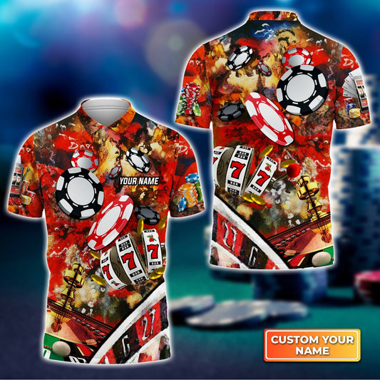 Gambling Casino Gambling Style Personalized Name 3D Polo Shirt Gift For Poker Players SO1357