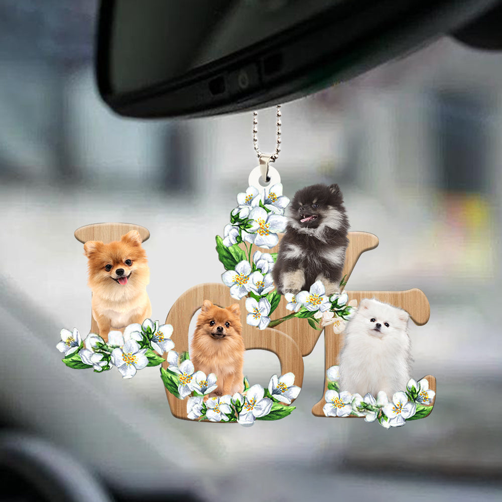 Pomeranian Love Flowers Auto Ornaments Dog Lover Car Hanging Ornament OO0868