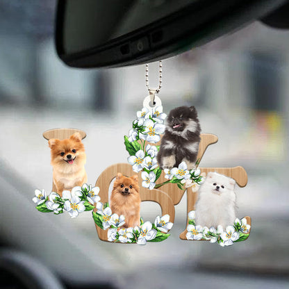 Pomeranian Love Flowers Auto Ornaments Dog Lover Car Hanging Ornament OO0868