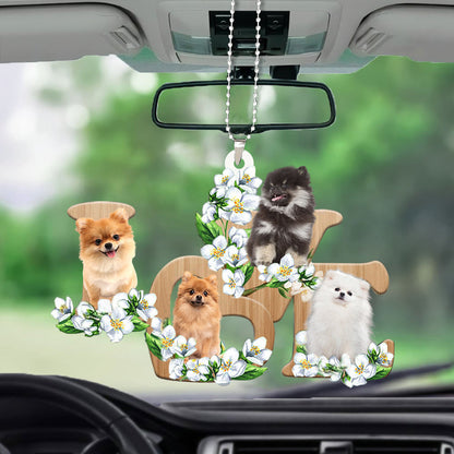 Pomeranian Love Flowers Auto Ornaments Dog Lover Car Hanging Ornament OO0868