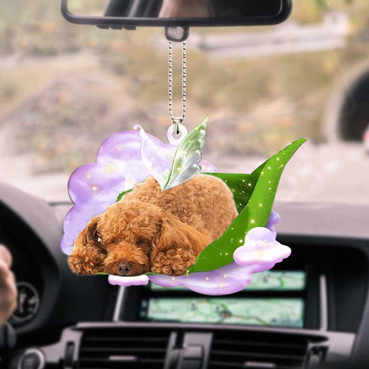 Poodle Sleep On Fallen Leaves Acrylic Ornaments, Dog Ornament For Car Auto OO0527