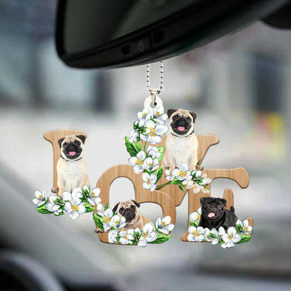 Car Hanging Ornament Pug Love Flowers Dog Lover Auto Ornaments Lasfour Shop OO0873