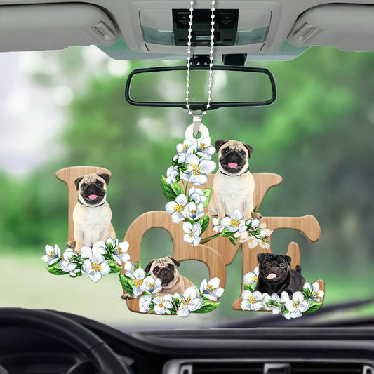 Car Hanging Ornament Pug Love Flowers Dog Lover Auto Ornaments Lasfour Shop OO0873