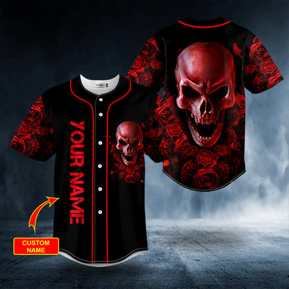 Red Rose Blood Skull Custom Baseball Jersey, Perfect Shirt for Men SO0106