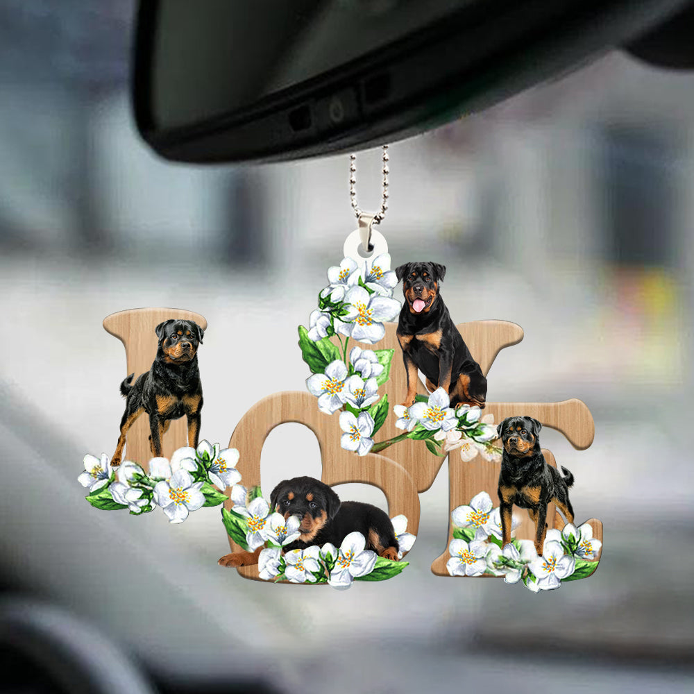 Rottweiler Love Flowers Dog Lover Car Hanging Ornament OO0890