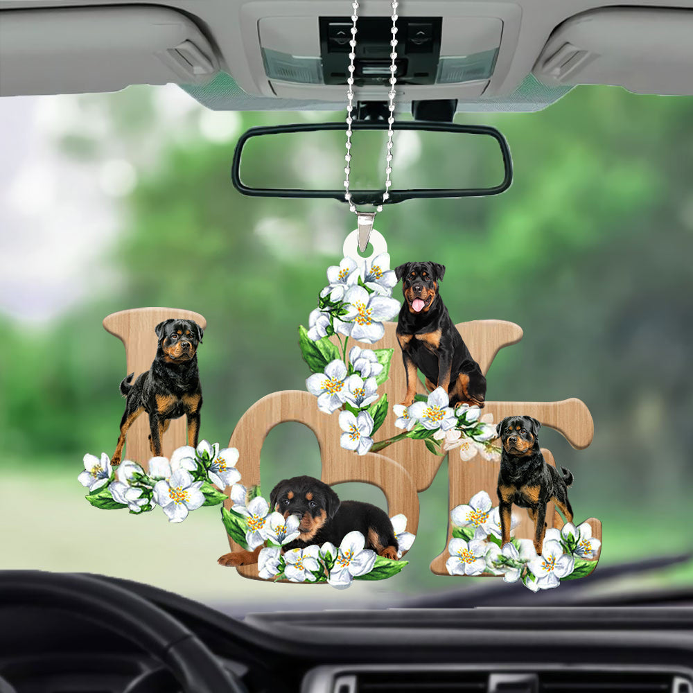 Rottweiler Love Flowers Dog Lover Car Hanging Ornament OO0890