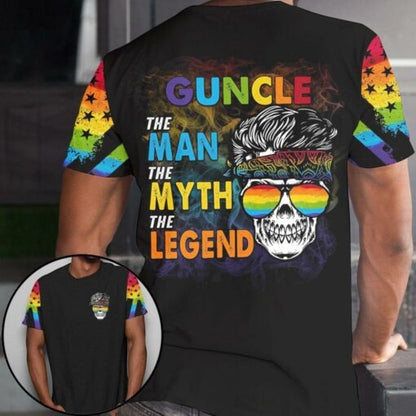 Lgbt 3D Pride Shirt Guncle The Man The Myth The Legend Skull For Lgbt Pride Month, Lgbt Gift For Her Lgbt Gift For Him LO0930