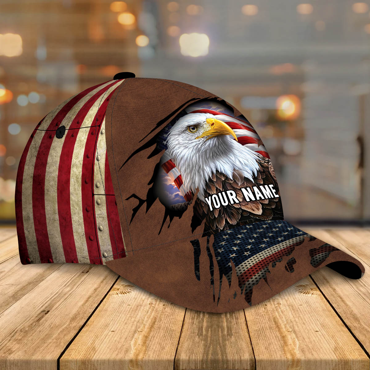 Customized Eagle Cap American Flag Pattern, Eagle Hat for Dad, Eagle 3D baseball Cap for Veteran SO0165