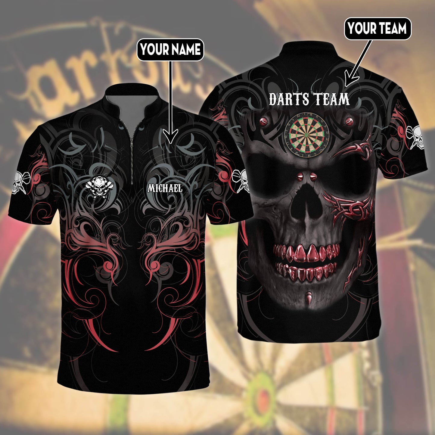 Red Skull Smoke Tribal Pattern Custom Darts Jerseys for Men, Gift for Dart Lovers SO0778