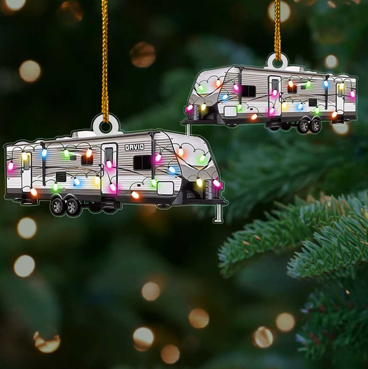 Personalized Travel Trailer Camping Christmas Ornament, Custom Name Camper Acrylic Ornament for Camper SO0843