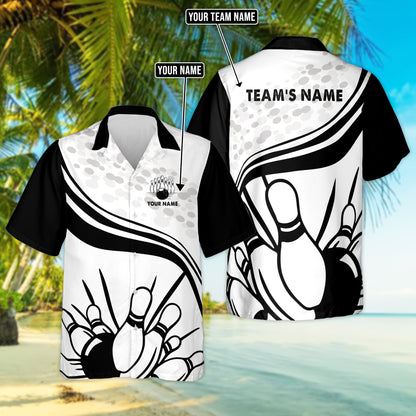 Personalized Bowling In Black Custom Polo Shirt, Black And White Custom Bowling Shirt For Bowling Players Lasfour SO1063