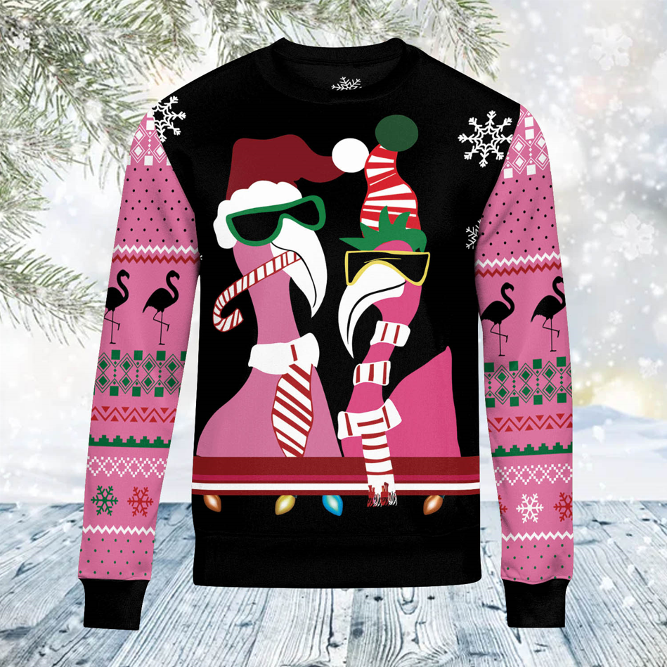 Candy Cane Flamingo Ugly Christmas Sweater, Funny Couple Flamingo Ugly Sweater SO1160