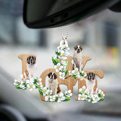 Saint Bernard Love Flowers Dog Lover Car Hanging Ornament Dog Vehicle Ornaments OO0889