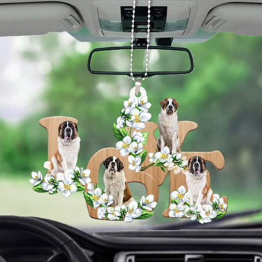 Saint Bernard Love Flowers Dog Lover Car Hanging Ornament Dog Vehicle Ornaments OO0889